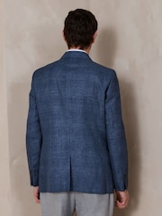 Navy Blue N. Premium Double Breasted Linen Blend Check Blazer - Image 4 of 13
