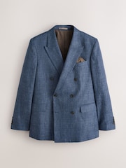 Navy Blue N. Premium Double Breasted Linen Blend Check Blazer - Image 8 of 13