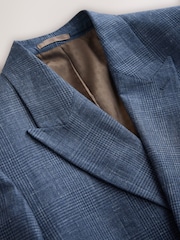 Navy Blue N. Premium Double Breasted Linen Blend Check Blazer - Image 9 of 13