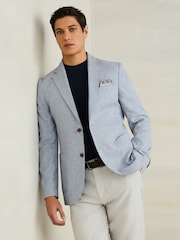 Chambray Blue Slim Fit Textured Linen Blend Blazer - Image 4 of 11