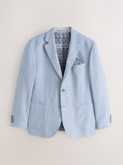 Chambray Blue Slim Fit Textured Linen Blend Blazer - Image 6 of 11