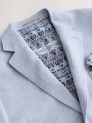 Chambray Blue Slim Fit Textured Linen Blend Blazer - Image 7 of 11