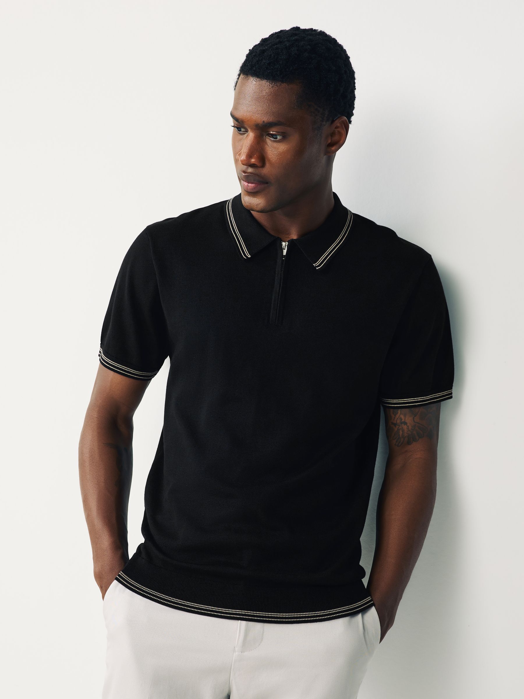 トップス second layer 23ss s/s open knit polo Cotton Textured Knitted Open Collar Polo Shirt in Navy