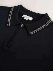 Black Slim Fit N. Premium Tipped Short Sleeve Quarter Zip Knit Polo Shirt - Image 7 of 7