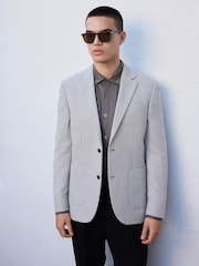 Grey Slim Fit N. Premium Textured Blazer with Linen - Image 1 of 15