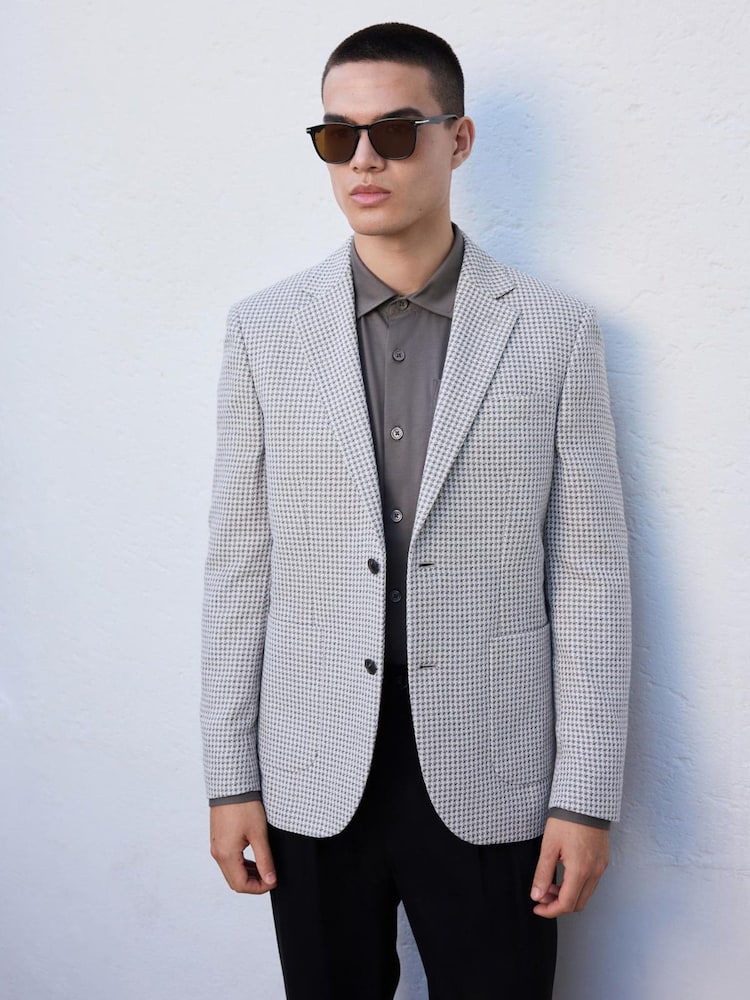 Grey Slim Fit N. Premium Textured Blazer with Linen - Image 1 of 15