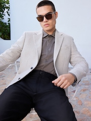 Grey Slim Fit N. Premium Textured Blazer with Linen - Image 10 of 15
