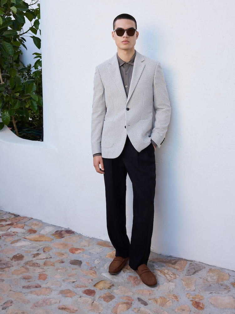 Grey Slim Fit N. Premium Textured Blazer with Linen - Image 2 of 15