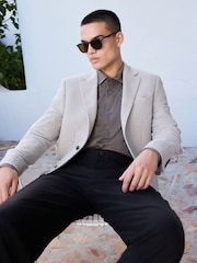 Grey Slim Fit N. Premium Textured Blazer with Linen - Image 4 of 15