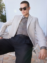 Grey Slim Fit N. Premium Textured Blazer with Linen - Image 5 of 15