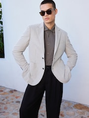 Grey Slim Fit N. Premium Textured Blazer with Linen - Image 6 of 15