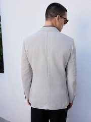 Grey Slim Fit N. Premium Textured Blazer with Linen - Image 7 of 15