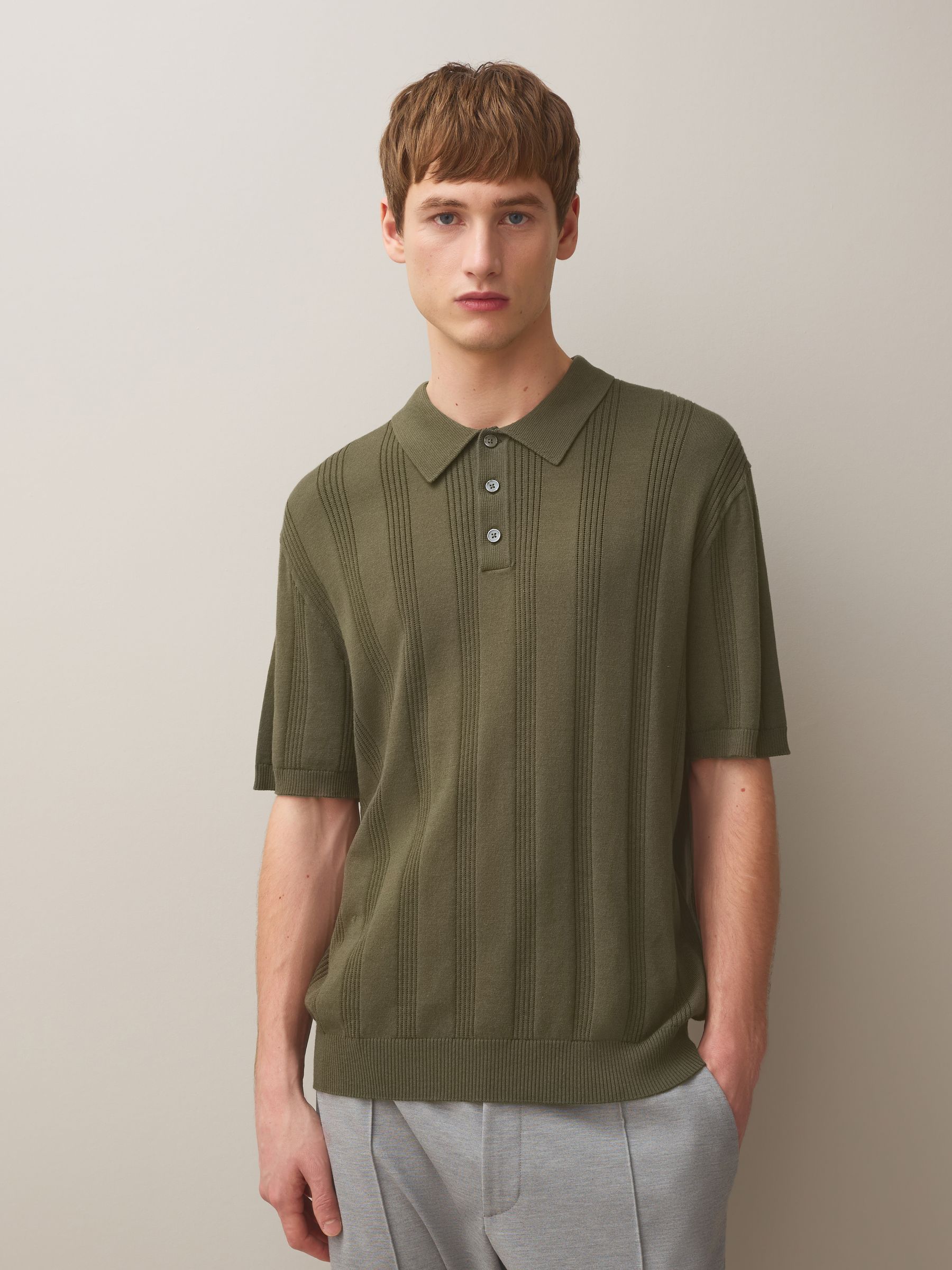 Buy Navy Blue/Green Cotton Rich Pointelle Knit Polo Shirts 2 Pack