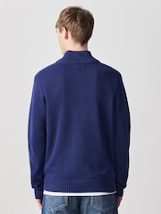 Blue Regular Fit Linen Rich Quarter Zip Neck Jumper - Image 4 of 8