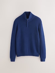 Blue Regular Fit Linen Rich Quarter Zip Neck Jumper - Image 6 of 8
