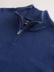 Blue Regular Fit Linen Rich Quarter Zip Neck Jumper - Image 7 of 8
