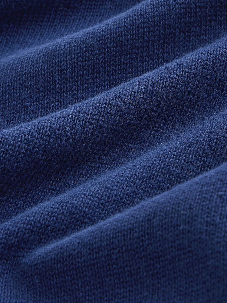 Blue Regular Fit Linen Rich Quarter Zip Neck Jumper - Image 8 of 8