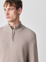Neutral Regular Fit Linen Rich Quarter Zip Neck Jumper - Image 1 of 8