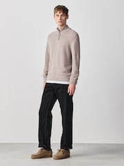 Neutral Regular Fit Linen Rich Quarter Zip Neck Jumper - Image 2 of 8