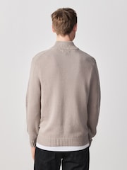 Neutral Regular Fit Linen Rich Quarter Zip Neck Jumper - Image 3 of 8