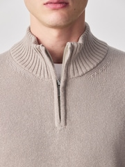 Neutral Regular Fit Linen Rich Quarter Zip Neck Jumper - Image 4 of 8