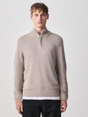 Neutral Regular Fit Linen Rich Quarter Zip Neck Jumper - Image 5 of 8