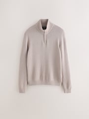 Neutral Regular Fit Linen Rich Quarter Zip Neck Jumper - Image 6 of 8