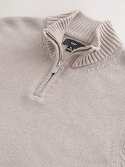 Neutral Regular Fit Linen Rich Quarter Zip Neck Jumper - Image 7 of 8