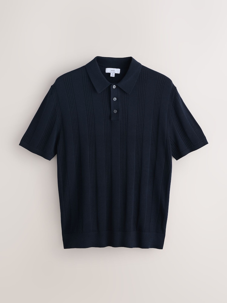 Neutro/azul marino - Regular Fit Cotton Rich Pointelle Stripe Knit Polo Shirts 2 Pack - Imagen 2 de 10 Neutro/azul marino - Regular Fit Cotton Rich Pointelle Stripe Knit Polo Shirts 2 Pack - Imagen 2 de 10