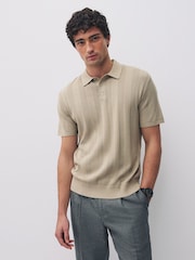 Neutro/azul marino - Regular Fit Cotton Rich Pointelle Stripe Knit Polo Shirts 2 Pack - Imagen 8 de 10