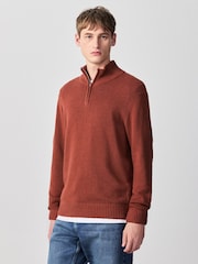 Red Regular Fit Linen Rich Quarter Zip Neck Jumper - Image 1 of 8