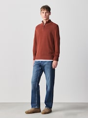 Red Regular Fit Linen Rich Quarter Zip Neck Jumper - Image 2 of 8