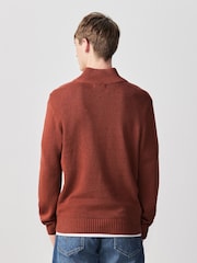 Red Regular Fit Linen Rich Quarter Zip Neck Jumper - Image 3 of 8