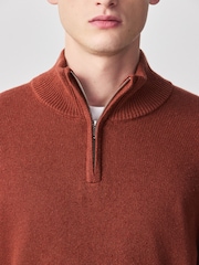 Red Regular Fit Linen Rich Quarter Zip Neck Jumper - Image 4 of 8