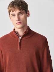 Red Regular Fit Linen Rich Quarter Zip Neck Jumper - Image 5 of 8