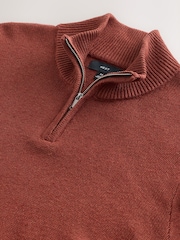 Red Regular Fit Linen Rich Quarter Zip Neck Jumper - Image 7 of 8