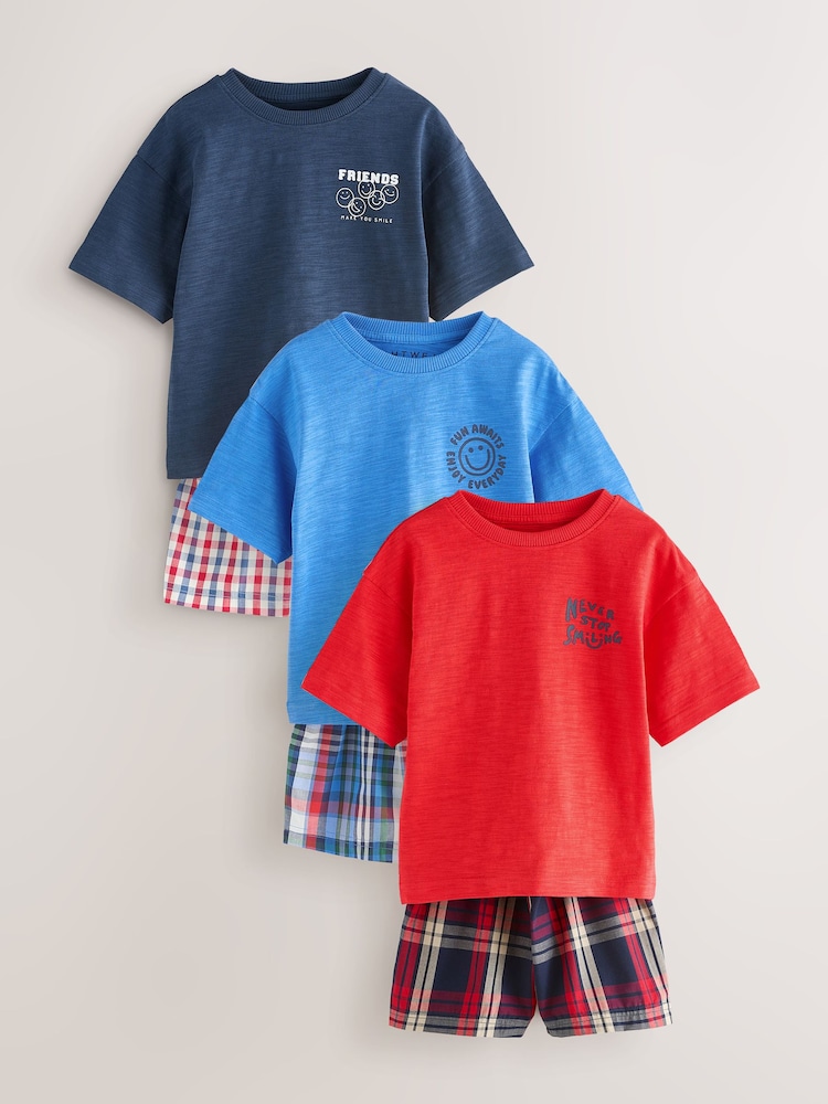 Red/Blue Check Woven Short Pyjamas 3 Pack (9mths-12yrs) - Image 1 of 7