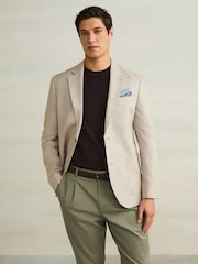 Stone Slim Fit Textured Linen Blend Blazer - Image 3 of 11