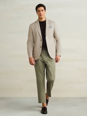 Stone Slim Fit Textured Linen Blend Blazer - Image 4 of 11