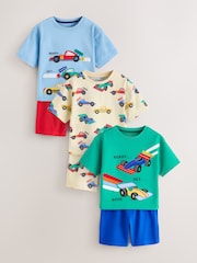 Blue/Green/Red/Ecru Race Car Short Pyjamas 3 Pack (9mths-10yrs) - Image 1 of 9