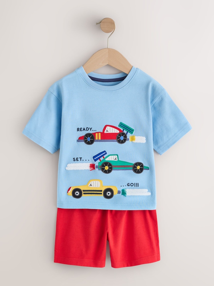 Blue/Green/Red/Ecru Race Car Short Pyjamas 3 Pack (9mths-10yrs) - Image 2 of 9