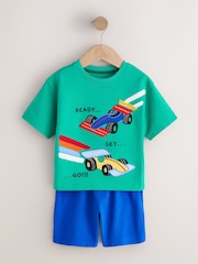 Blue/Green/Red/Ecru Race Car Short Pyjamas 3 Pack (9mths-10yrs) - Image 4 of 9