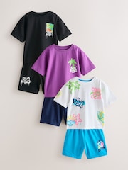Black/Purple/White Graffiti Beach Vibes - Pachet 3 de pijamale scurte (9luni-12ani) - Imaginea 1 din 7
