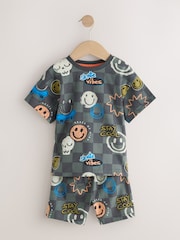 Black/Green/Stone Happy Face Short Pyjamas Happy Face 3 Pack (9mths-12yrs) - Image 2 of 8