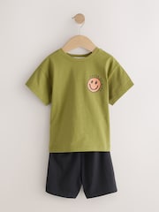 Black/Green/Stone Happy Face Short Pyjamas Happy Face 3 Pack (9mths-12yrs) - Image 3 of 8