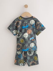 Black/Green/Stone Happy Face Short Pyjamas Happy Face 3 Pack (9mths-12yrs) - Image 5 of 8