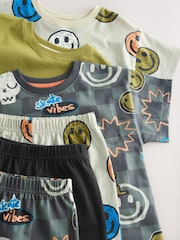 Black/Green/Stone Happy Face Short Pyjamas Happy Face 3 Pack (9mths-12yrs) - Image 7 of 8