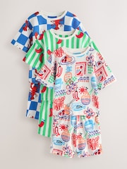 Blue/Green/Red/White Lobster & Chilii Seaside - Pachet 3 de pijamale scurte (9luni-10ani) - Imaginea 1 din 7