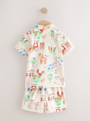 Ecru/Yellow/Blue/Green Farmyard Single Button Through Short Pyjamas (9mths-8yrs) - Image 2 of 4