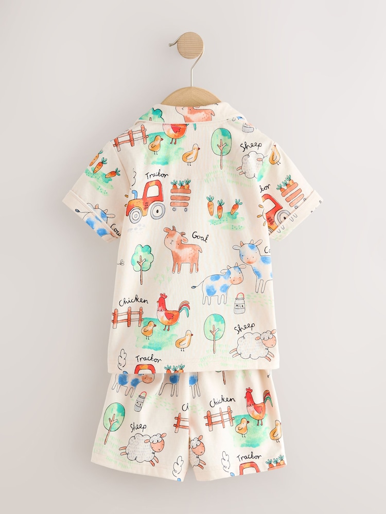 Ecru/Yellow/Blue/Green Farmyard Single Button Through Short Pyjamas (9mths-8yrs) - Image 2 of 4